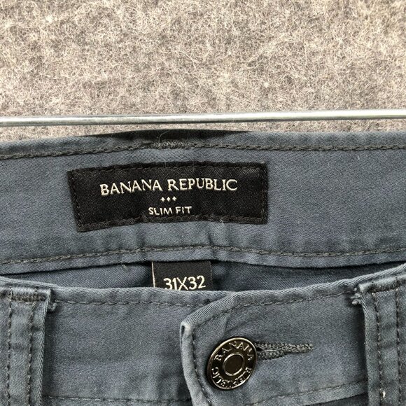 Banana Republic Slim Fit 5 Pocket Pants Mens 31x32 Sueded Pebble Blue Gray Chino - Picture 6 of 10